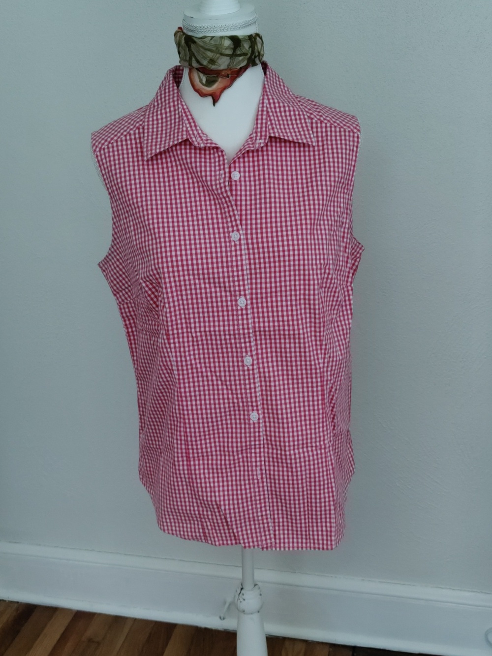 Pink Gingham Sleeveless Button Down